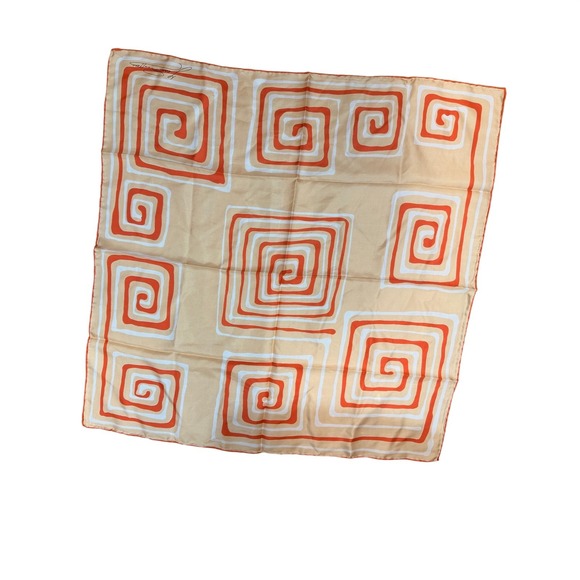 Jean Rousseau Accessories - Jean Rousseau Vintage Silk Scarf Orange White Geometric Spiral Mod Square 26in